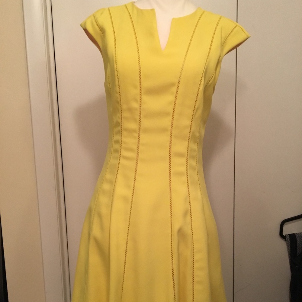 Ted Baker Fit and Flare Yellow Dress Size 1 Small XS